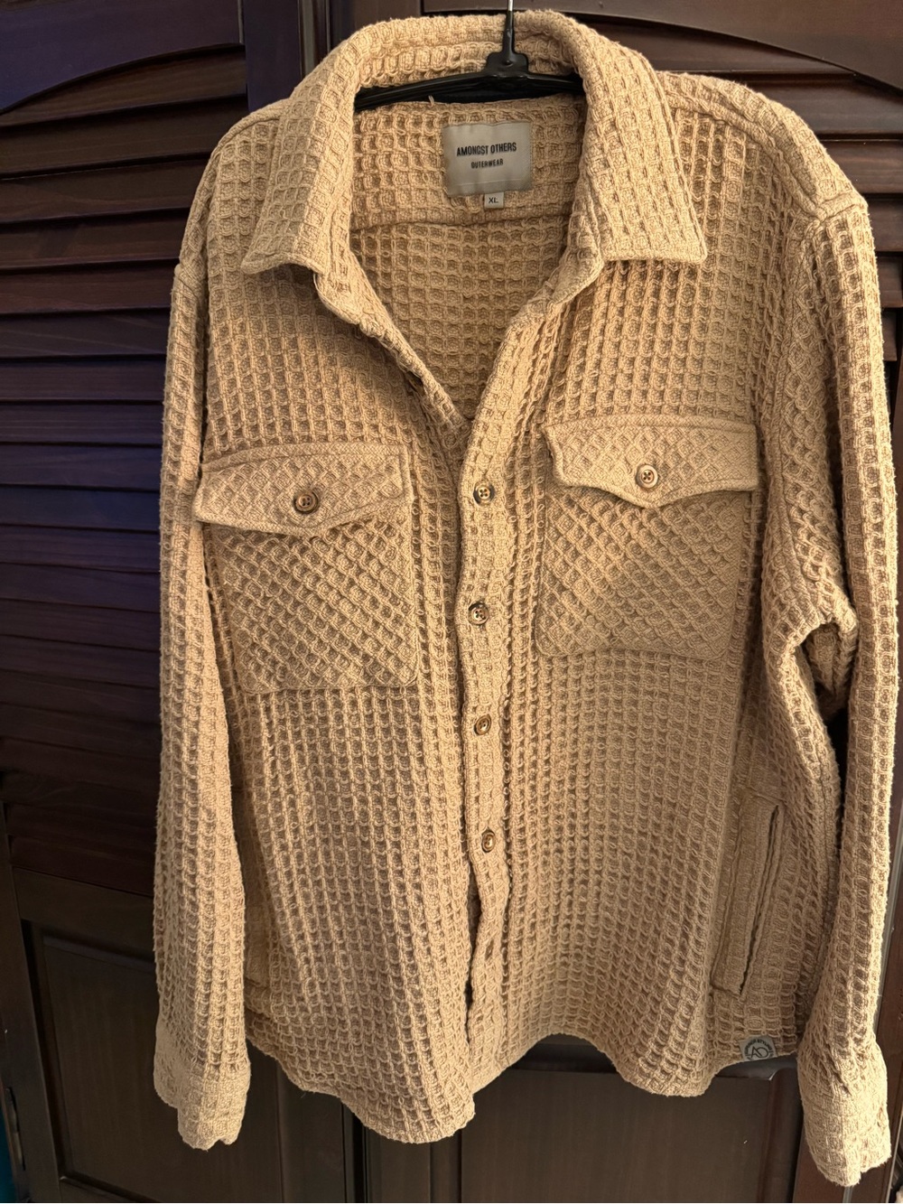 Mens Amongst Others Waffle Knit Overshirt Jacket XLarge  Tan 100% Cotton
